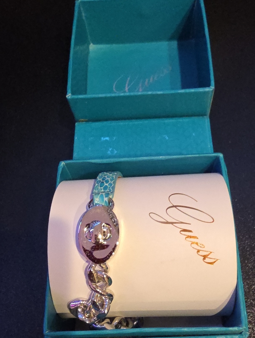 Guess Silver-Tone Bracelet with Turquoise Accent